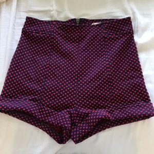 Navy and red high waisted shorts